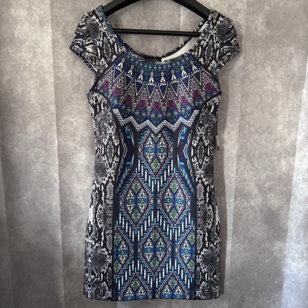 NWT Laundry Shelli Segal Petite Medium‎ Geometric Print Sheath Dress$225